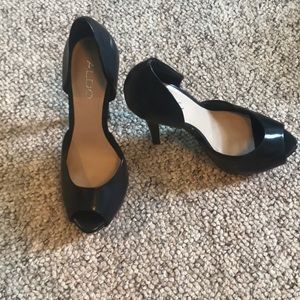 Aldo black peep toe pumps, size 6.